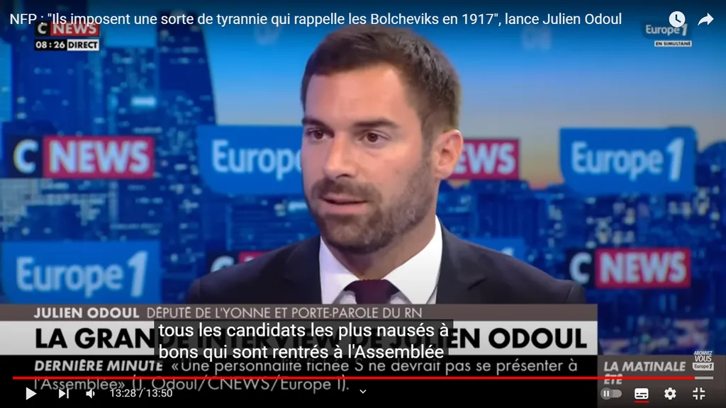 Жульен Одул. Скриншот с канала Europe1 в YouTube.