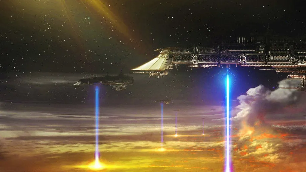 Орбитальная бомбардировка. Стрельба ведётся из энергетических орудий...