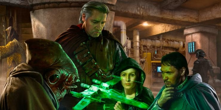 Гарм Бел Иблис, Мон Мотма, Бэйл Органа и какой-то каламари (на Акбара, простите, не похож)