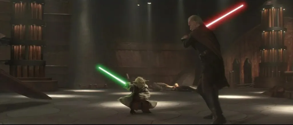 Дуку тогда от Йоды еле отбился... Тяжело пенсионеру было...