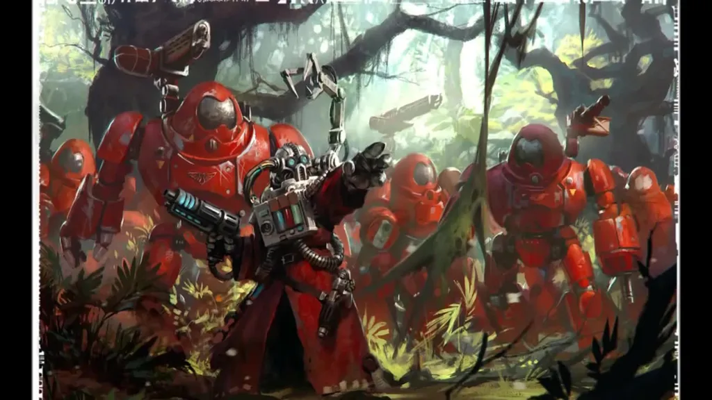 Техножрец объясняет подопечным, как пройти в библиотеку...