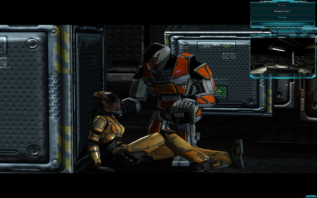 Андрей Румянцев в скафандре "Гранит" и Рошни Тервани в клонском пилотском скафандре...