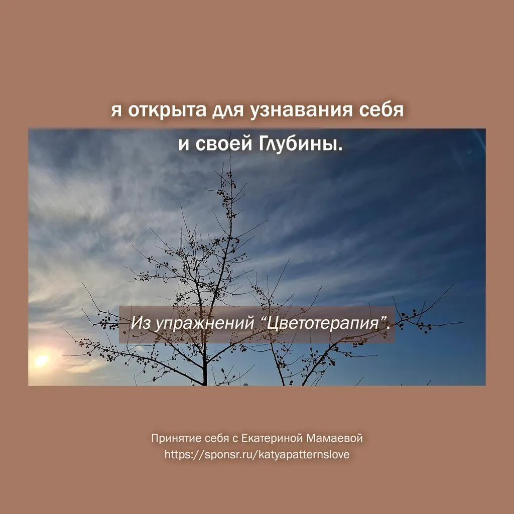 Настроения из Цветотерапии: я открыта для узнавания себя и своей Глубины.