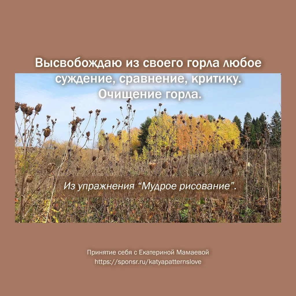 Высвобождаю из своего горла любое суждение, сравнение, критику. Очищение горла