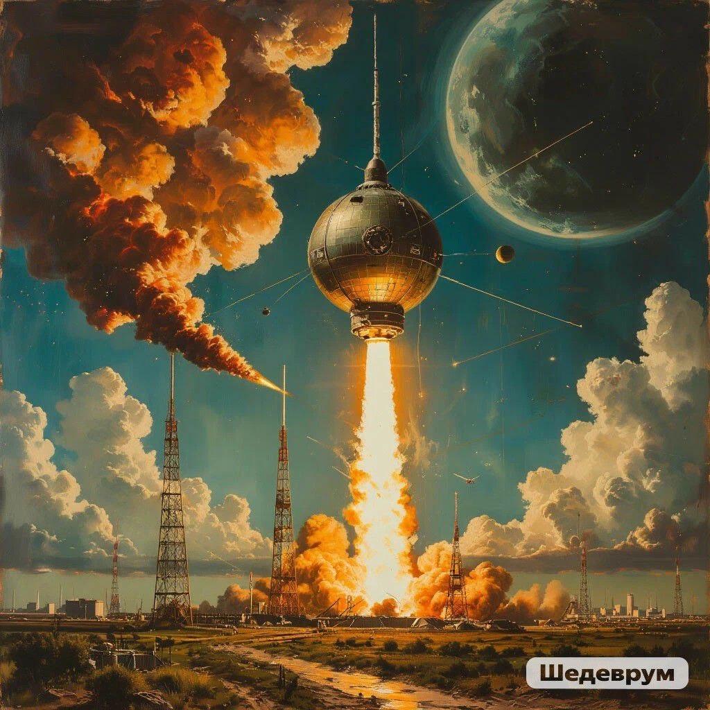 Нейросеть Шедеврум так видит "Запуск первого искусственного спутника Земли с космодрома Байконур 4 октября 1957 года".Всё правильно: в промпте же сказано "запуск спутника", а не "ракеты-носителя Р-7 со Спутником на борту"? Ну так получите-распишитесь!