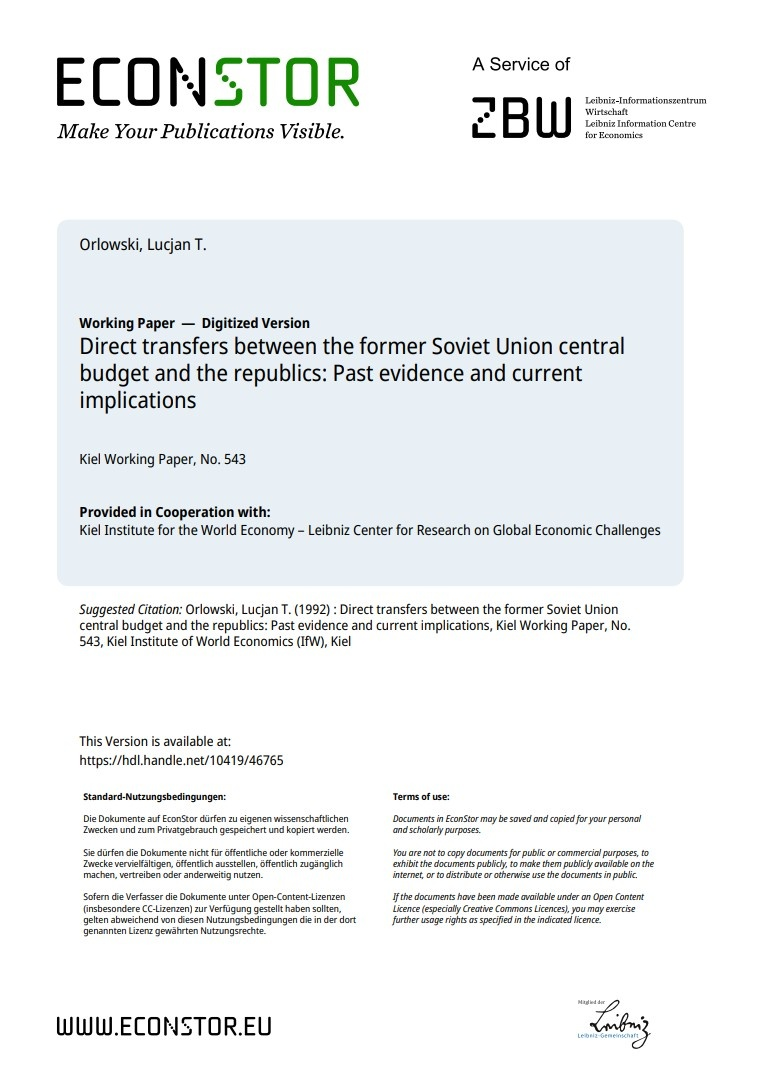 Прямые трансферты между центральным бюджетом бывшего Советского Союза и республиками: факты из прошлого и последствия в настоящем