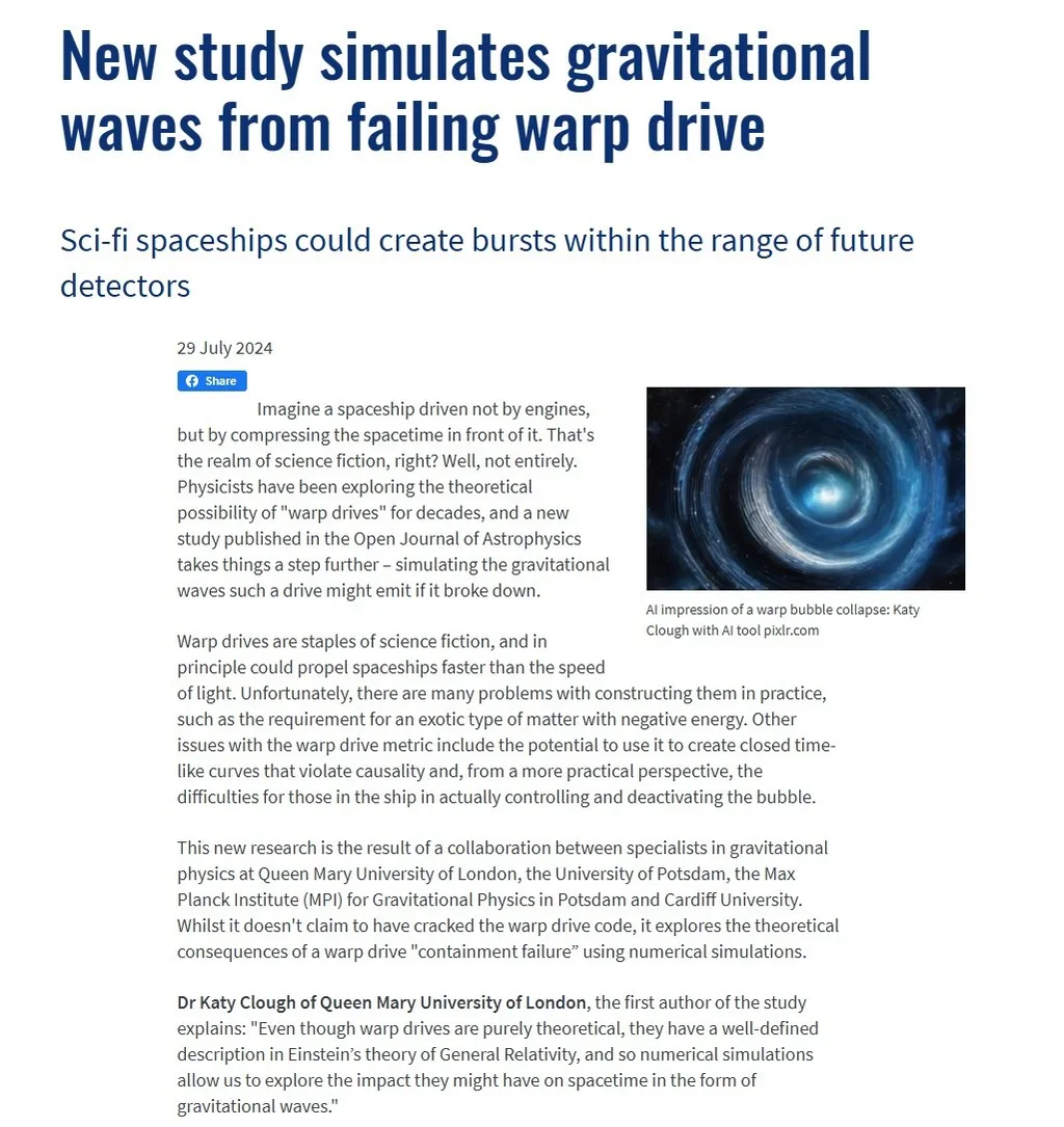 Новое исследование имитирует гравитационные волны от неисправного варп-двигателя