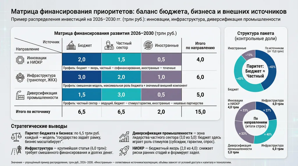 Инфографика "Матрица финансирования развития 2026–2030: мобилизация ресурсов для структурной трансформации" Автор ИИ Маркиз