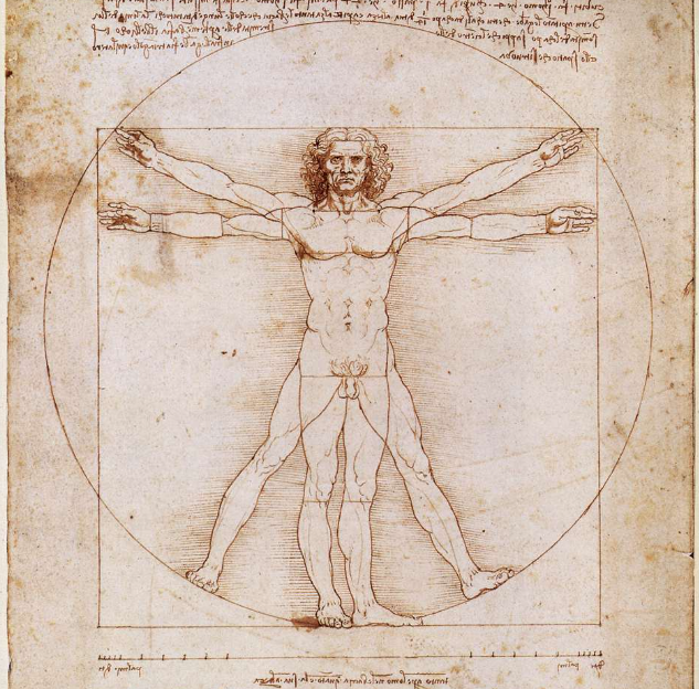 С гражданином Витрувием мы знакомы со школьной скамьи — взяв расчеты по пропорциям человеческого тела из третьей книги Витрувия («О соразмерности в храмах и в человеческом теле»), Леонардо составил идеальные пропорции изображения человека. 