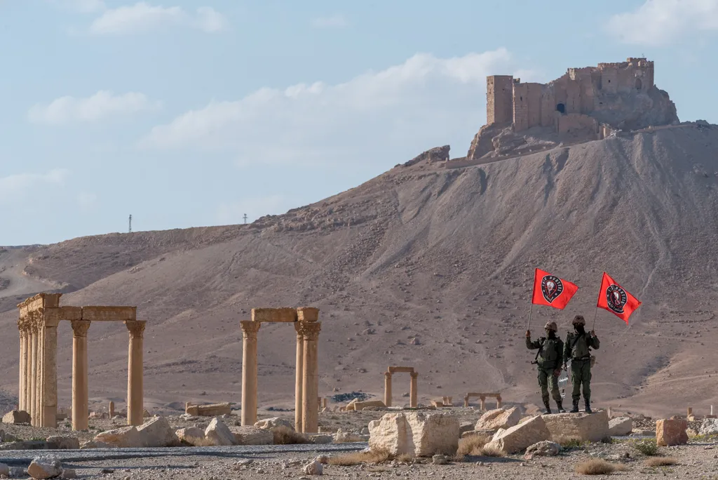 ISIS Hunters fighters in front of the Palmyra Citadel. PHOTO: Stepan Yatsko