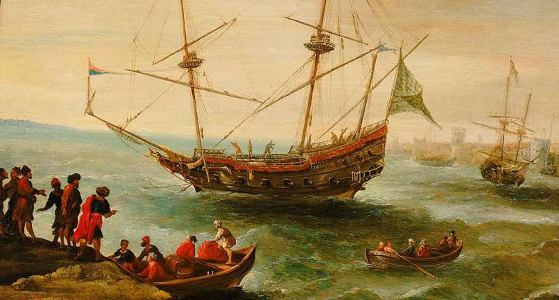 Картина Андриеса ван Эртвелта "Вхождение алжирского корабля в берберийский порт".