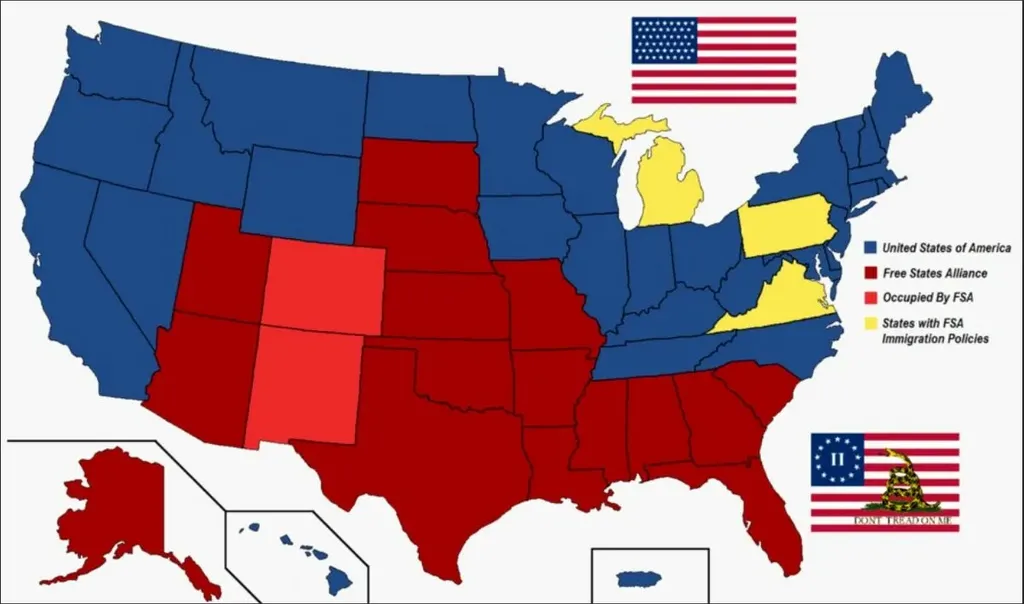 В интернете много карт распада США разной степени глупости, эта ближе к минимальной