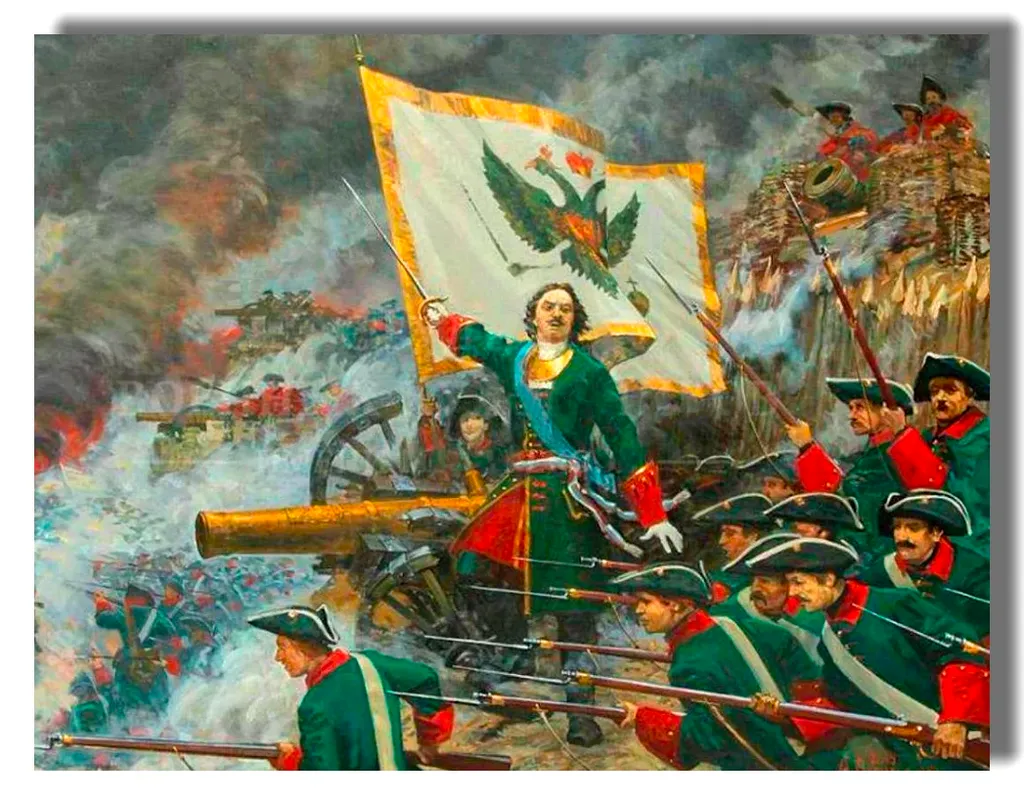 Художник Сибирский А.В., "Полтавская баталия", 1709 год. Петр I ведет в атаку батальон Преображенского полка