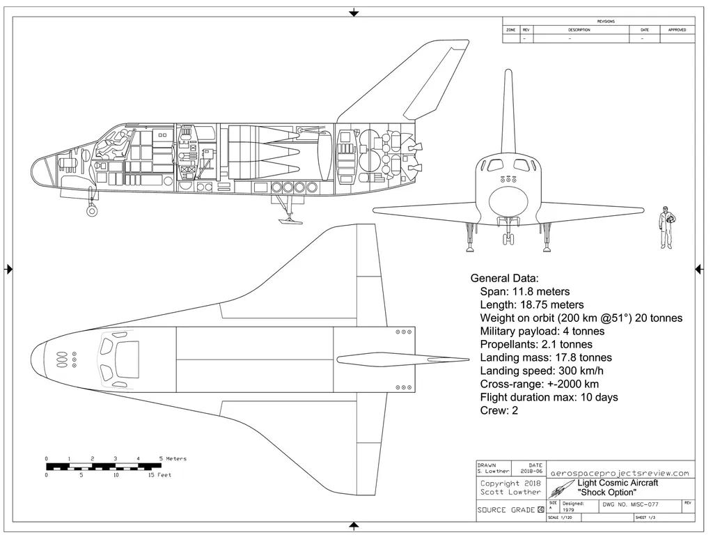 Схема космоплана ЛКС от исследователя аэрокосмоса XX века Скотта Лоутера по материалам, предоставленным автором.