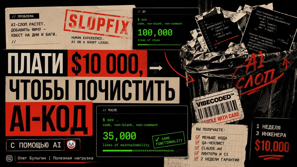 Slopfix: плати $10 000, чтобы почистить AI-код. С помощью AI 🤡