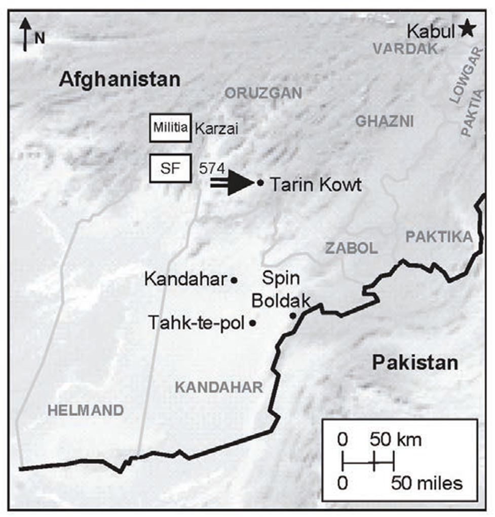 Рис. 1. Южный Афганистан и район действий оперативной группы A-574 «Карзай».