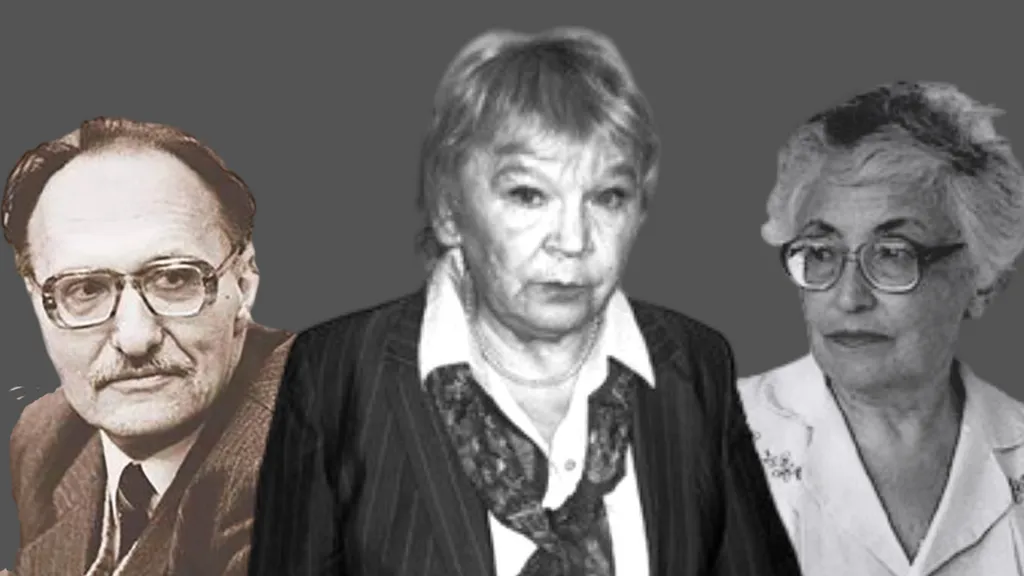 Слева направо: В. Я. Лакшин, М. О. Чудакова, Л. М. Яновская