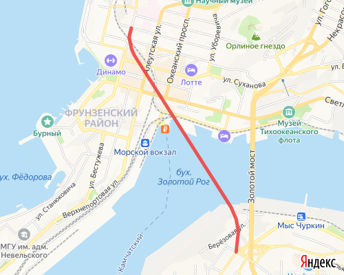 Рисунок 16. Предполагаемая трассировка тоннеля под бухтой Золотой Рог