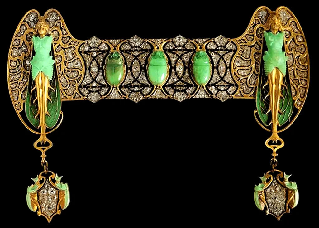 Рене Лалик. Декоративная брошь для Сары Бернар. Золото, эмаль, бриллианты, хризопразы