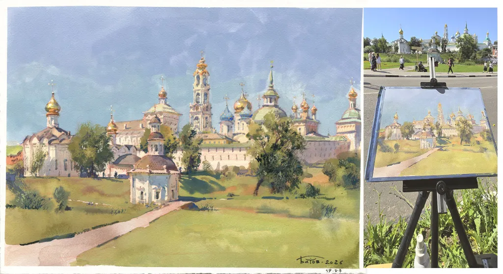 20260719 Троице-Сергиева лавра, Пятницкая часовня. Пленэр этюд гуашь