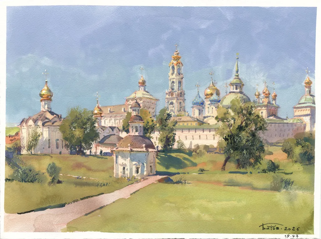 20260719 Троице-Сергиева лавра, Пятницкая часовня. 27,5×37, гуашь