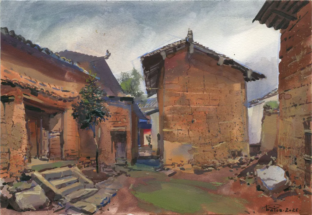 20250706 старые дома в Кэду. 26×38. бум/гуашь.